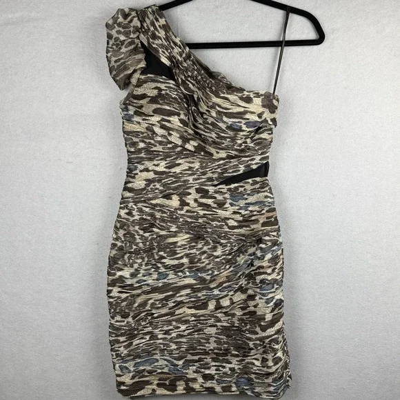 Vintage Y2K Cache BodyCon Sz 2  Animal Print Sheath Dress Halter Sexy Ruched - Picture 4 of 8